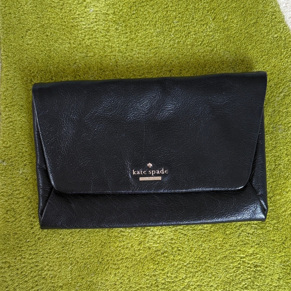 Kate Spade New York Black Leather Clutch 6x9” like new